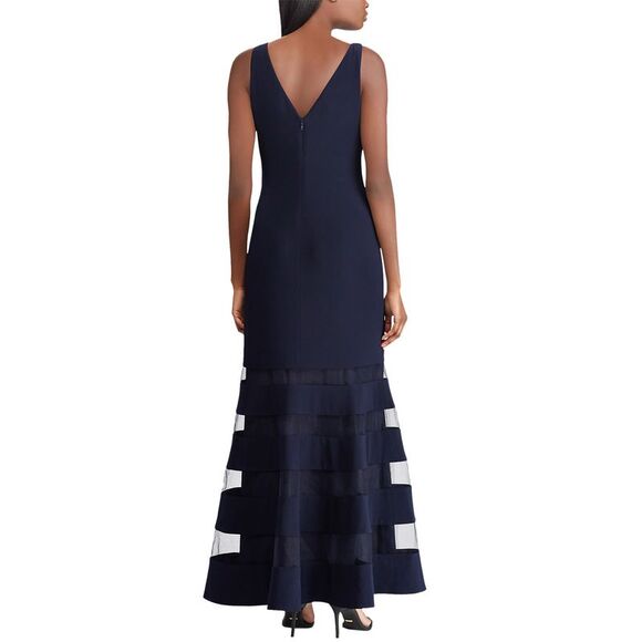 Lauren Ralph Lauren Womens Tulle-Panel Jersey Gown 8 Navy - Picture 2 of 4